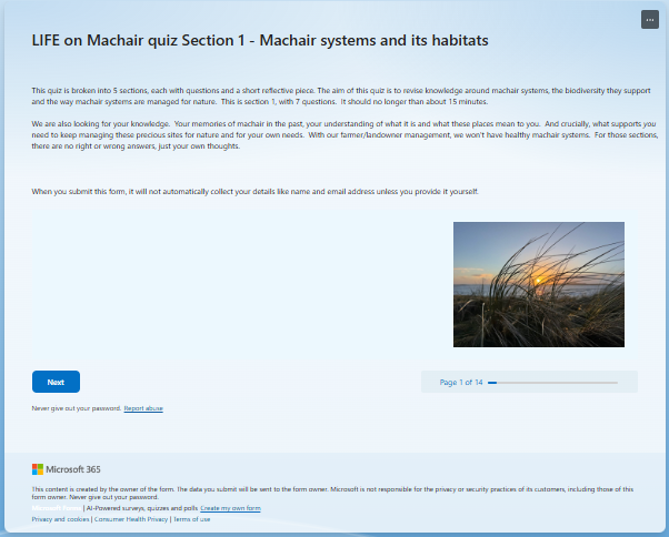 LIFE on Machair Quiz Section 1