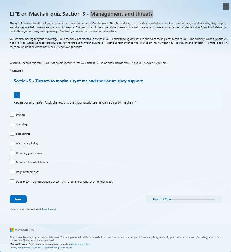 LIFE on Machair Quiz Section 5